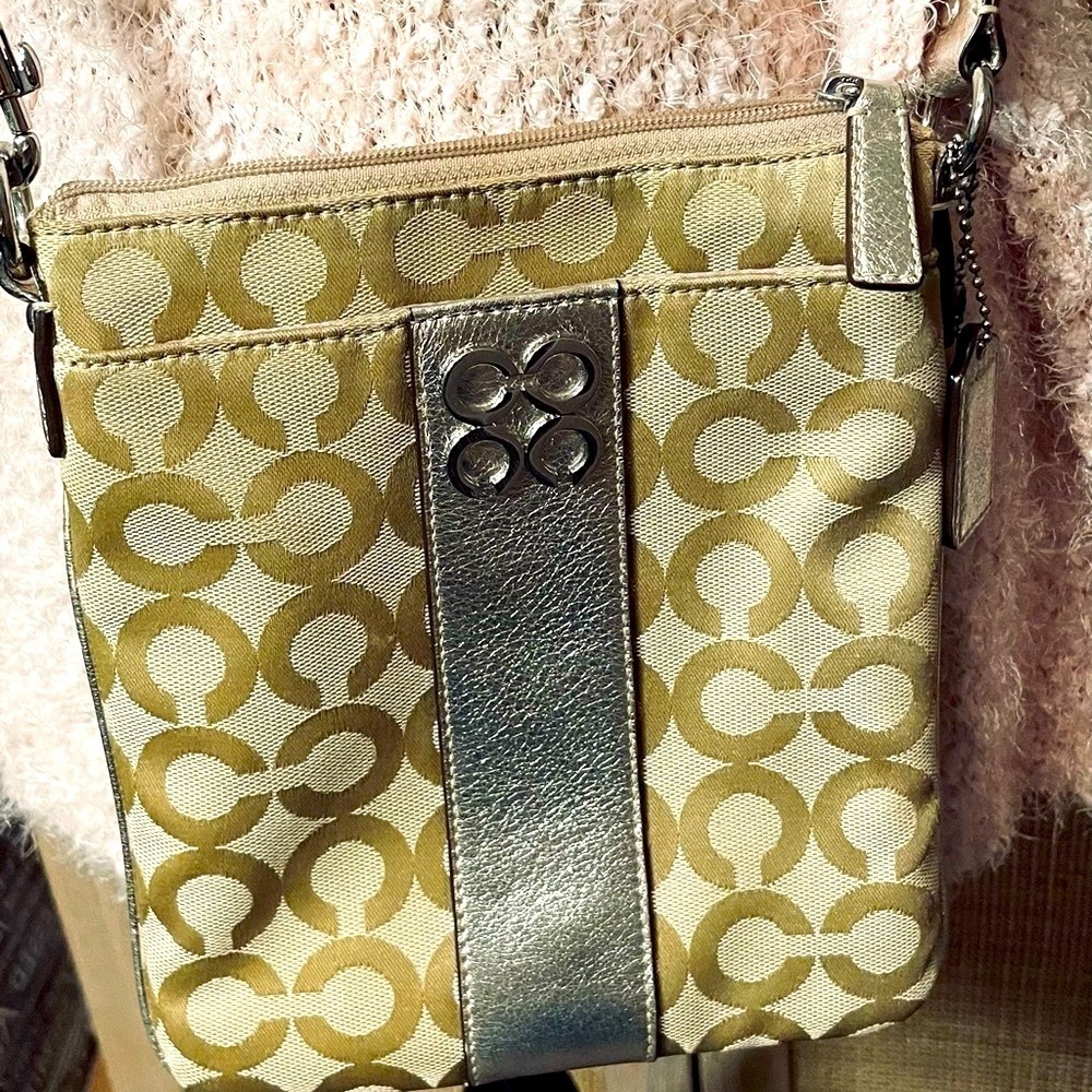 Coach Gold and Tan Slim Crossbody Bag